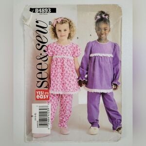 Butterick B4893 Girls Pajamas Top Pants Sewing Pattern Size B 4,5,6 Cut